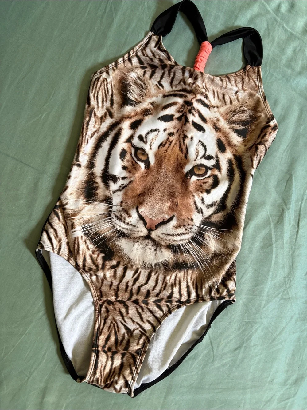 Xhilaration Black, Brown & Coral Tiger Face One-Piece Swimsuit